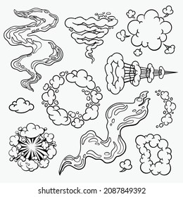 Comic clouds, cartoon vector clouds in line style isolated on light background.