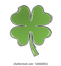 Comic clover with four leaves as a symbol of luck. Clover decoration as a symbol of irish cultural and religious celebration - Saint Patrick's day.