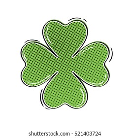 Comic clover with four leaves as a symbol of luck. Clover decoration as a symbol of irish cultural and religious celebration - Saint Patrick's day.