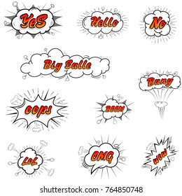Comic collection colored sound chat text effects pop art vector style. 3d font.