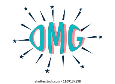 Comic collection - word OMG , colored sound chat text . Vector illustration. Isolated on white background.