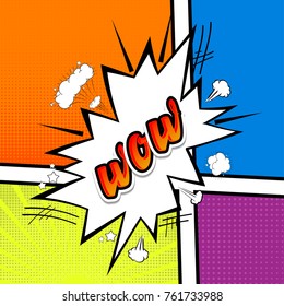 Comic collection -word WOW, colored sound chat text effects pop art vector style. 3d font.