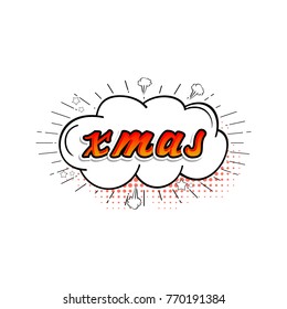 Comic collection, xmas - colored sound chat text effects pop art vector style. 3d font.