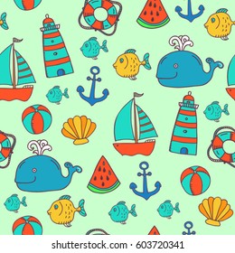 comic color vector childish nautical pattern 