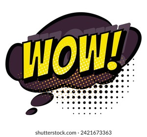 Comic colored hand drawn speech bubble. Retro cartoon sticker. Funny design vector item illustration. Comic text WOW sound effect in pop art style
