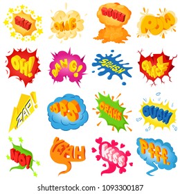 Comic colored sound icons set. Isometric illustration of 25 comic colored sound vector icons for web