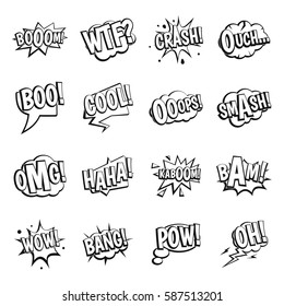Comic colored sound icons set. Simple illustration of 16 comic colored sound vector icons for web