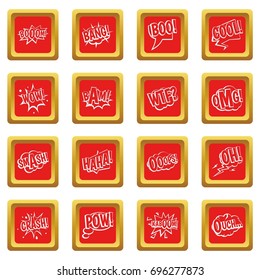 Comic colored sound icons set in red color isolated vector illustration for web and any design