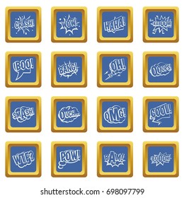 Comic colored sound icons set in blue color isolated vector illustration for web and any design