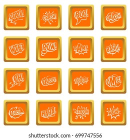 Comic colored sound icons set in orange color isolated vector illustration for web and any design