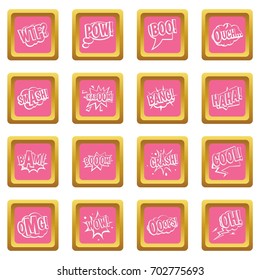 Comic colored sound icons set in pink color isolated vector illustration for web and any design