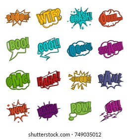 Comic colored sound icons set. Doodle illustration of vector icons isolated on white background for any web design