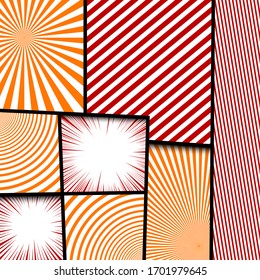 Comic colorful concept with orange and red humor effects on white backgrounds. Vector illustration