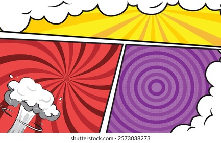 Comic colorful frame cartoon background template concept