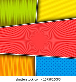 Comic colorful frames composition with different humor effects. Vector illustration