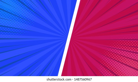 Comic colorful frames composition with halftone slanted lines radial rays humor effects in purple blue green orange red colors. Vector illustration