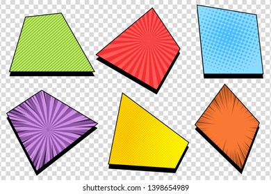Comic colorful frames set of different shapes with various humor effects on transparent background. Vector illustration