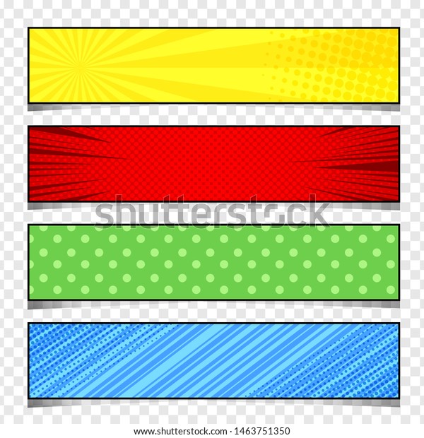 Comic\
colorful horizontal banners with halftone dotted slanted lines\
radial and rays humor effects. Vector\
illustration