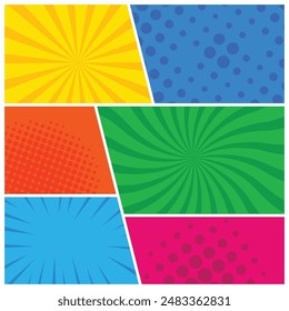 Comic colorful light composition, comic pop art stripe scene background, vector illustration