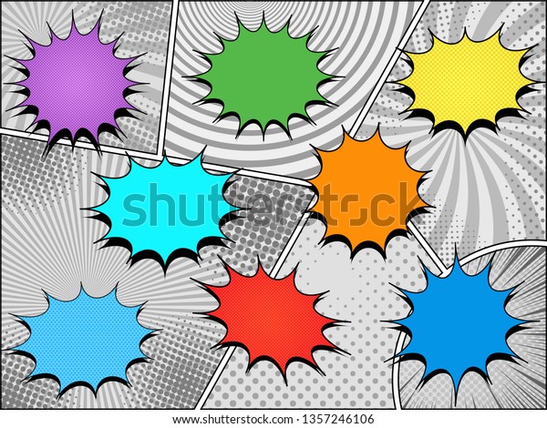 Comic colorful speech\
bubbles composition with blank blots on monochrome background.\
Vector illustration