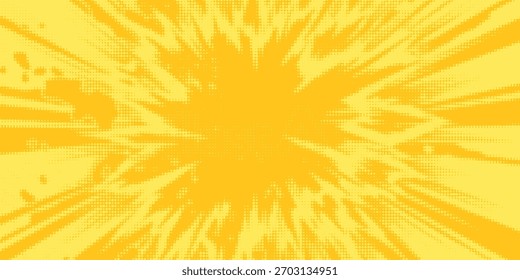 Comic concentrated lines and star in yellow color background frame.