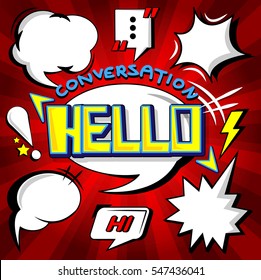 Comic conversation balloon, hello cartoon