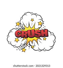 Pop de arte cómic machacado con signo de nubes sobre fondo blanco, vector