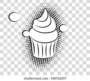 Comic Cupcake with halftone shadows. Vector illustration eps 10 isolated on background.