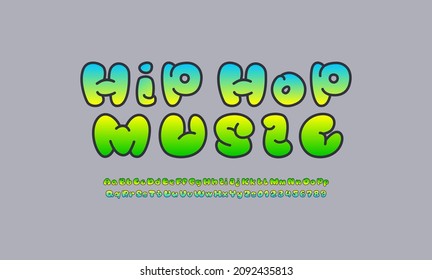Comic cute font, trendy alphabet in the cartoon style, uppercase and lowercase Latin letters from A to Z and Arab numbers from 0 to 9