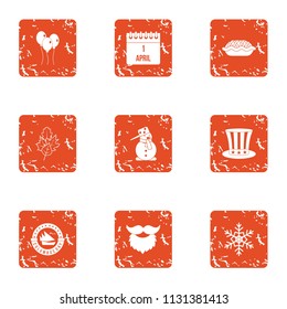 Comic day icons set. Grunge set of 9 comic day vector icons for web isolated on white background