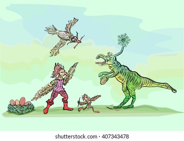 Comic dinosaur stole the eggs of birds
