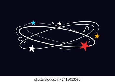 Comic dizzy star effect isolated on black background. Stars flying in orbit. Dizziness and vertigo cartoon symbol. Vector illustration.