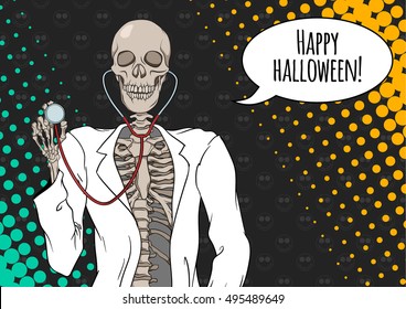 Comic doctor skeleton Halloween card