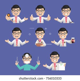 Comic Doctors Poses for Profile Picture Vector Concept