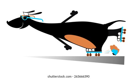 Comic dog roller skates silhouette