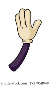 Comic doodle cartoon hand palm in glove isolated on white