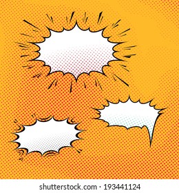 Comic dotted talk speech bubble pop-art over dotted background. Vector illustration