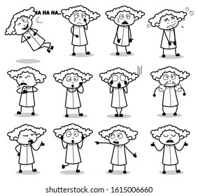 Comic Drawing Art of Office Lady Poses - Set of Concepts Vector illustrations