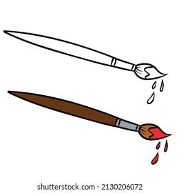 comic drawing of a brush with paint. monochromatic and colourful.