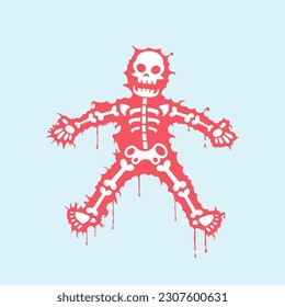 Comic Drawing Of A Flattened Man With Visible Skeleton