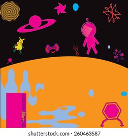 Comic drawing on the theme of space for children's illustration 