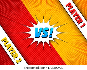 Comic duel colorful concept with VS wording speech bubble speed rays and halftone effects. Vector illustration