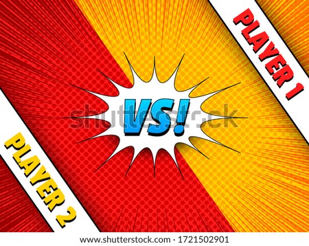 Comic duel colorful concept with VS wording speech bubble speed rays and halftone effects. Vector illustration