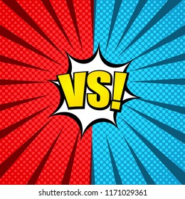 Comic duel explosive concept with blue and red sides yellow VS inscription different humor effects. Vector illustration