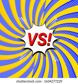 Comic duel and fight concept with radial halftone effects white speech bubble VS wording. Vector illustration