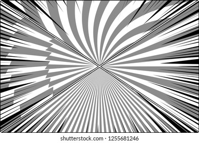 Comic duel monochrome background with four variations of radial effects and black rays. Vector illustration