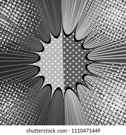 Comic duel separated monochrome concept with speech bubble rays and halftone humor effects in gray colors. Vector illustration