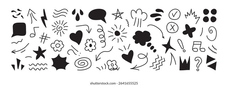 Comic effect line icon, cartoon element handdrawn, manga anime sketch scribble, cute movement emphasis mark. Expression emoticon, motion fun character isolated on white background. Vector illustration