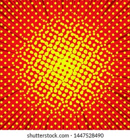 Comic elegant bright background with rays dotted and halftone effects. Vector illustration