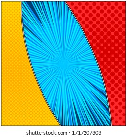 Comic elegant colorful frames concept with halftone radial and rays effects. Vector illustration